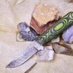 Handmade Damascus Hunting Knife: 8.5" Raindrop Pattern with Black and Green Micarta Handle
